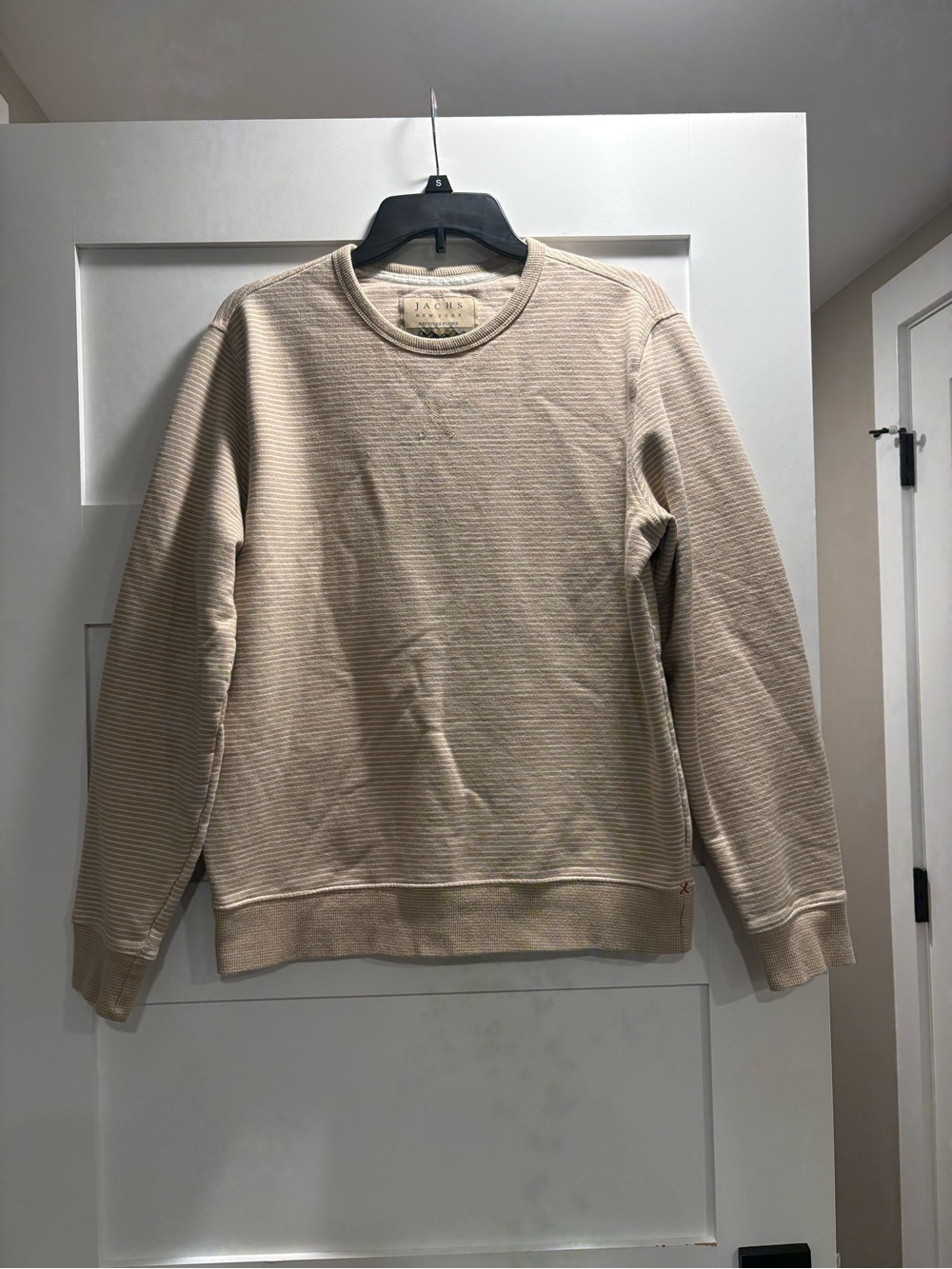 Jachs Beige Striped Crewneck Sweater - Men's Neutral Pullover